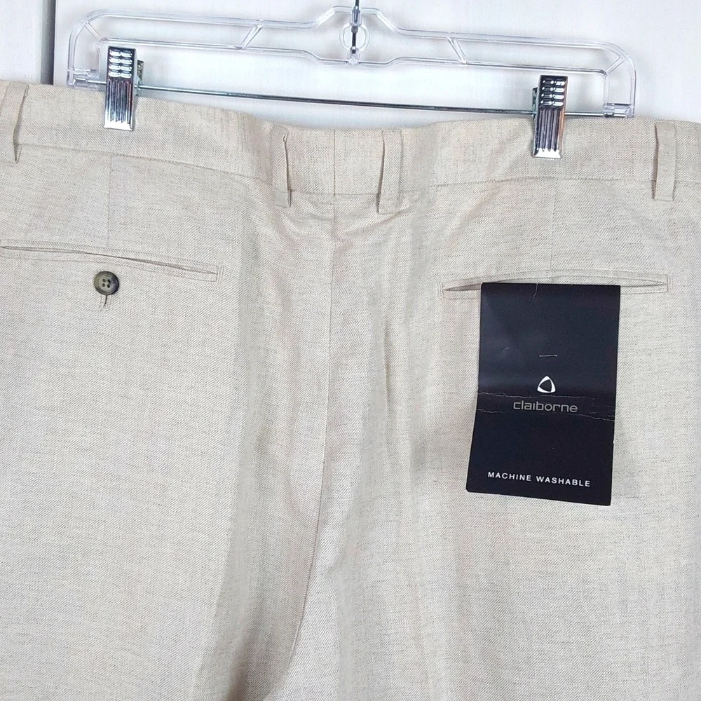 Liz Claiborne |Mens Cream LINEN Trouser Pants Neutral Preppy Luxe Sz.38x32